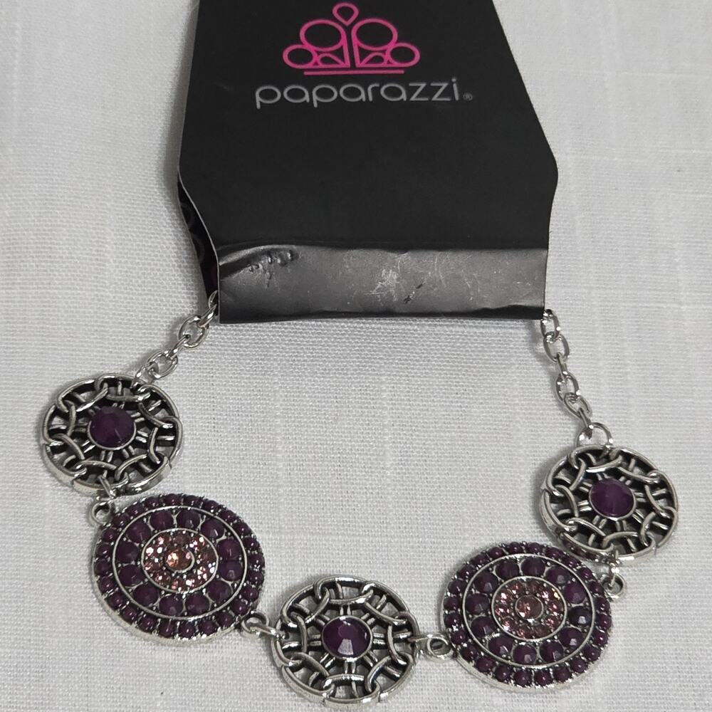 Paparazzi Silver Tone Purple Rhinestone Adjustable Link Bracelet Statement Jewel